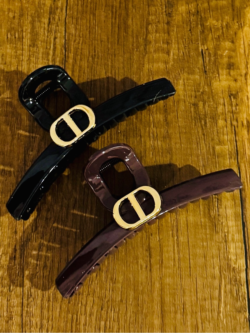 Pair of Designer Inspired Gold-Accent Hair Claw Clip - Black and Deep Brown